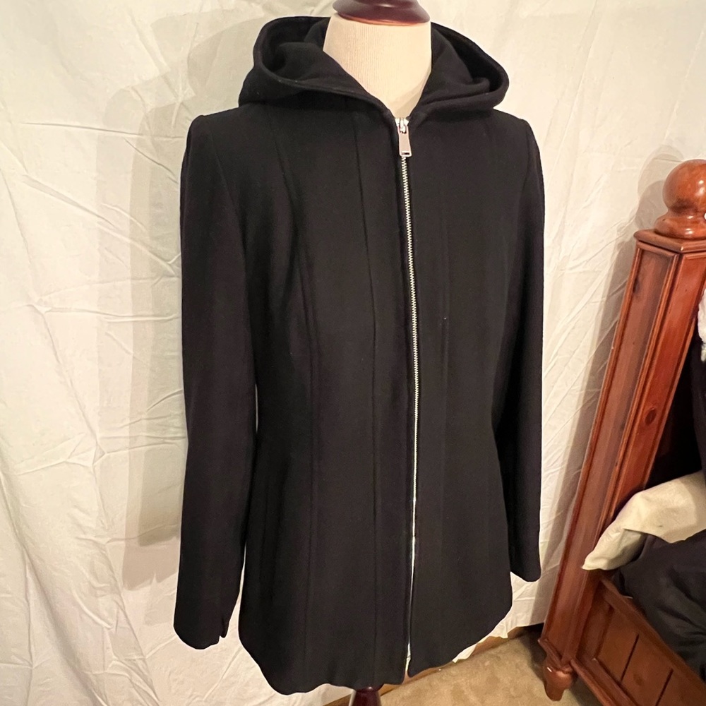 Avanti Black Hooded Winter Coat Wool Blend